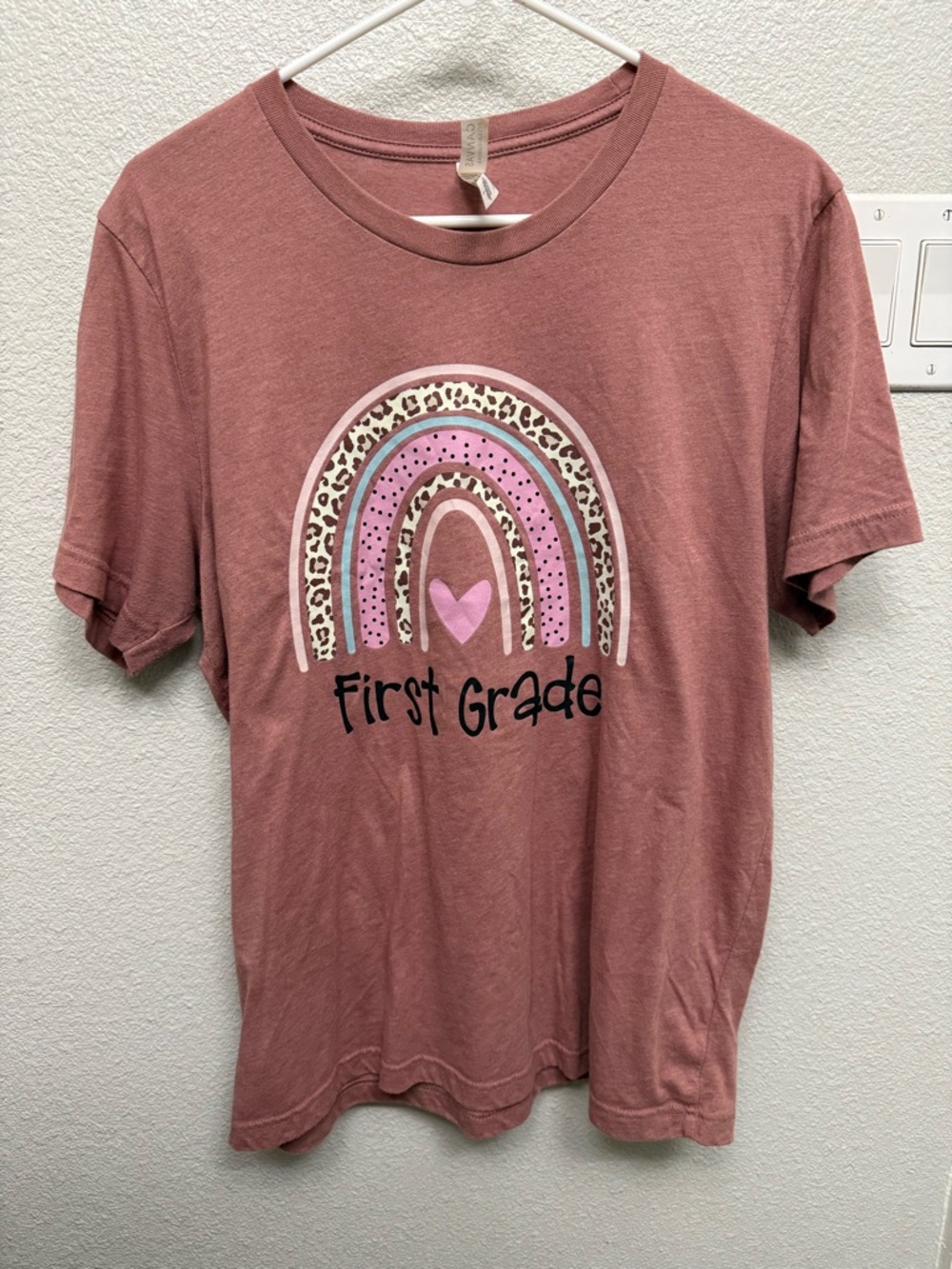 Bella Canvas Dusty Rose Pink 'First Grade' Rainbow Tee